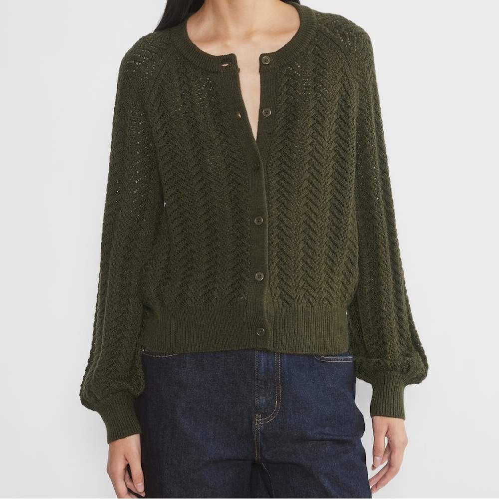 Aritzia Wilfred London Green Open Knit Cardigan Sweater